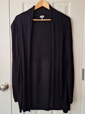 Ost Plain Black Ribbed Open-Front Women's Cardigan Size S